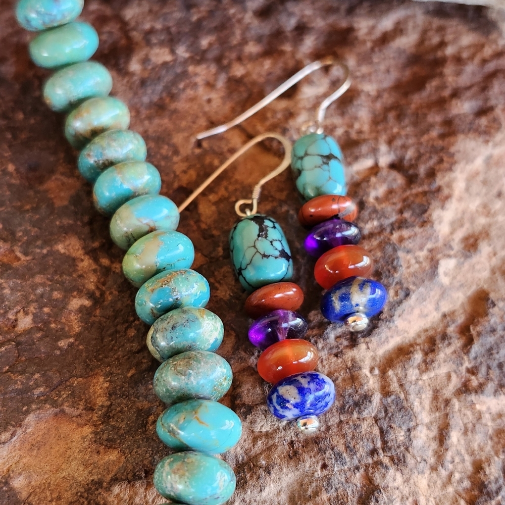 Sterling Silver Genuine Turquoise Necklace Set - Picture 9 of 17